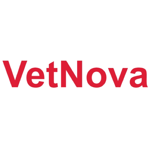 Logotio de la marca Vet Nova de medicación para perros y gatos en la sección la tienda de la clínica veterinaria El Jardín