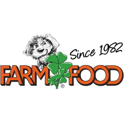 Logotio de la marca Farm Food  de alimentación para perros y gatos en la sección la tienda de la clínica veterinaria El Jardín